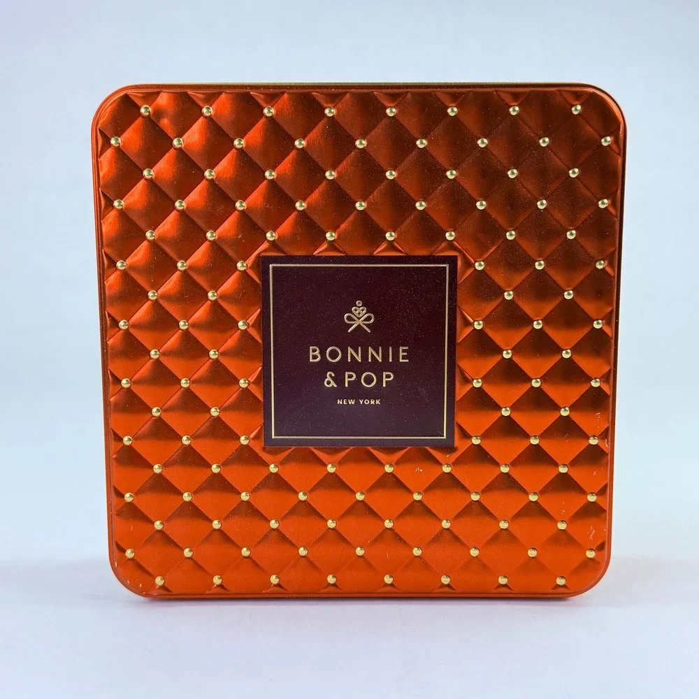 Bonnie & Pop New York Orange Quilted Metallic Studded Square Decorative Tin Box
